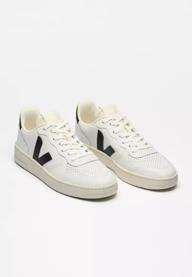 V-10 Leather White Black Sneakers