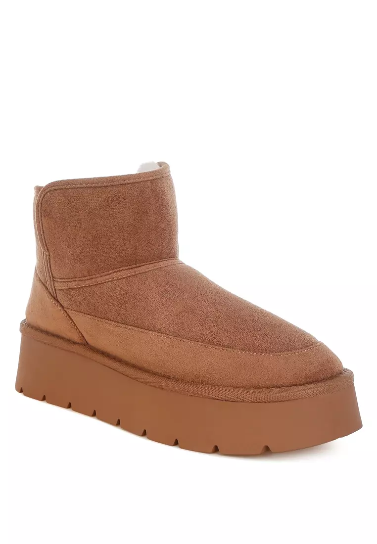 Sepatu Bot Salju Bertumit Tebal Warna Camel