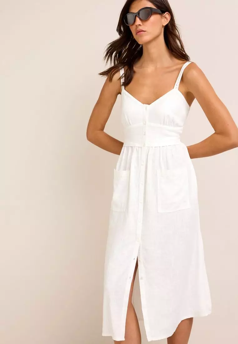 White linen dress on sale midi