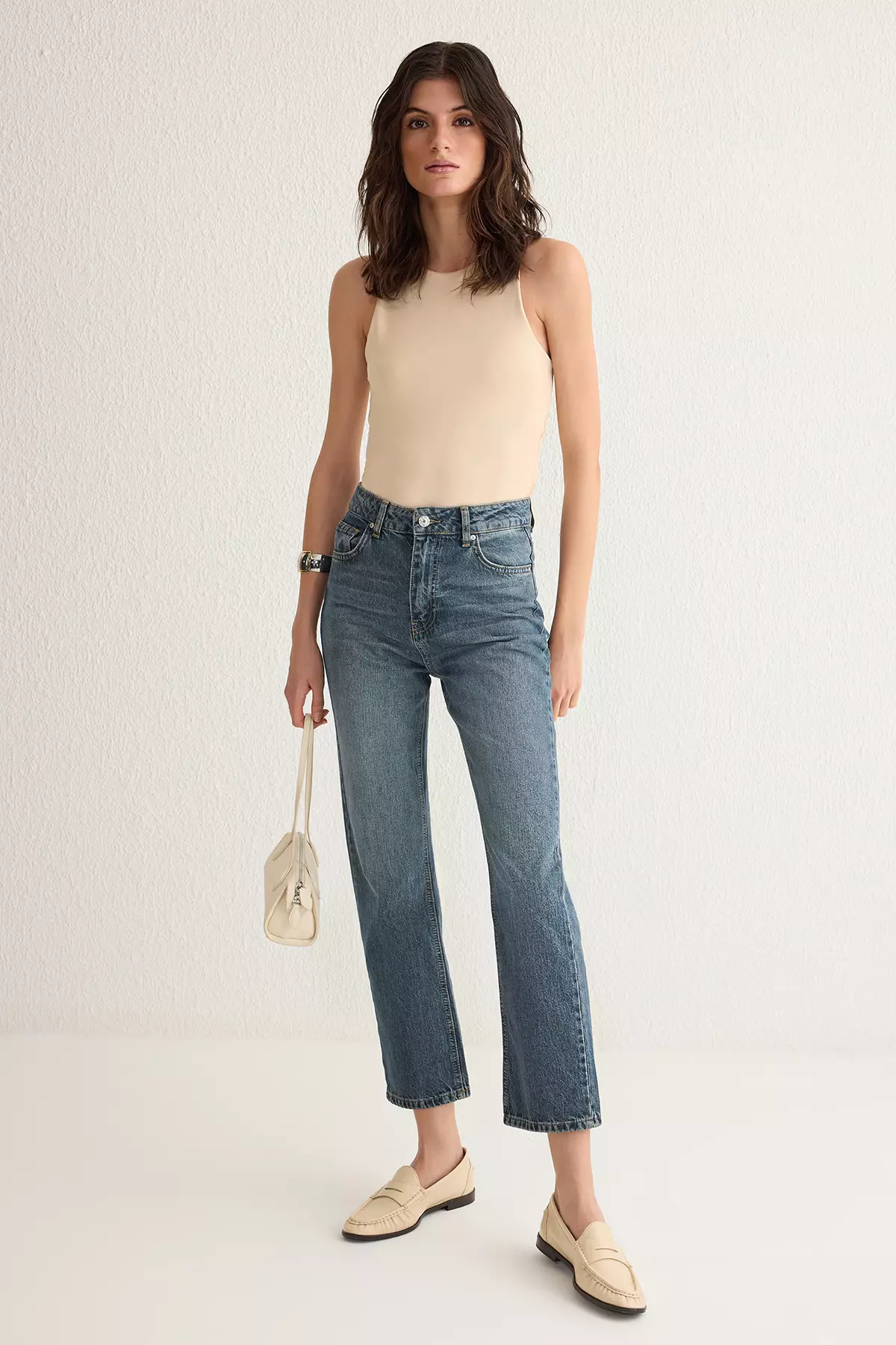 Blue High Waist Straight Jeans Twoss25Je00106