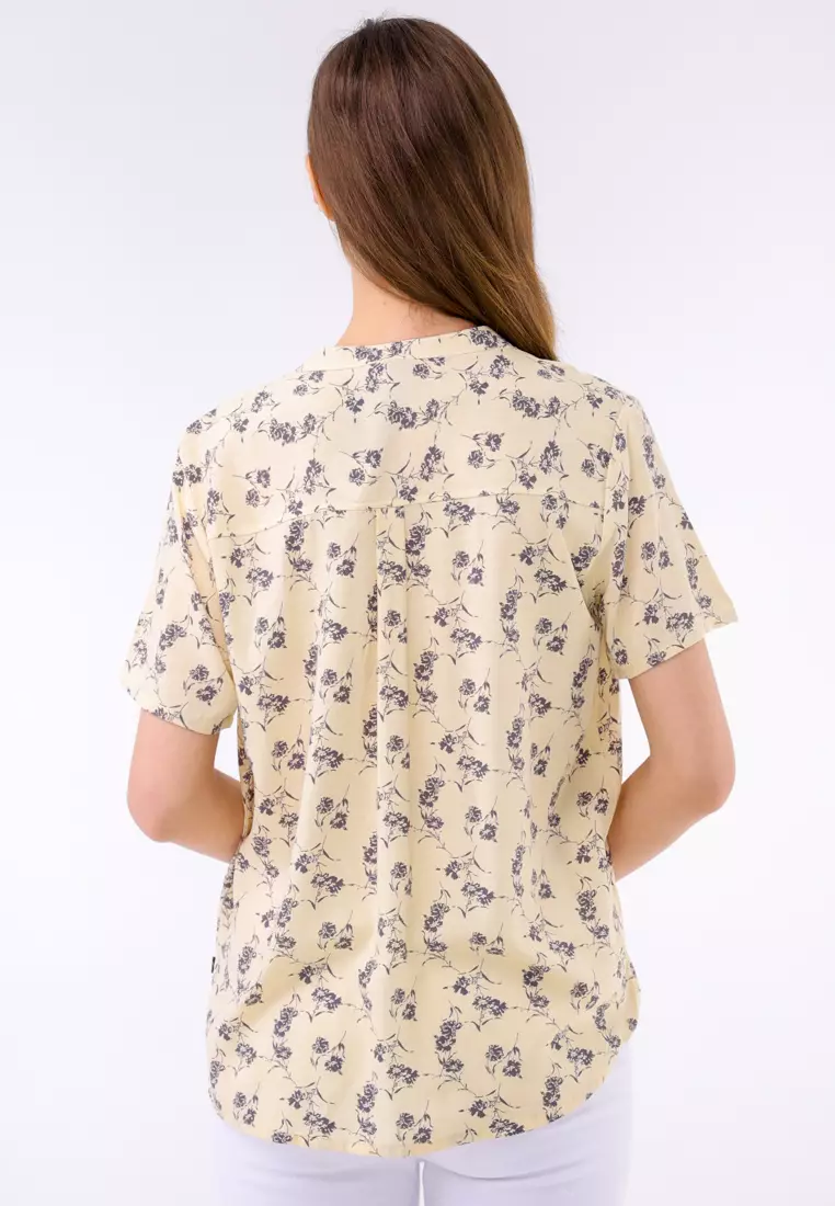 Woven Printed Soft Linen Short Sleeve Blouse