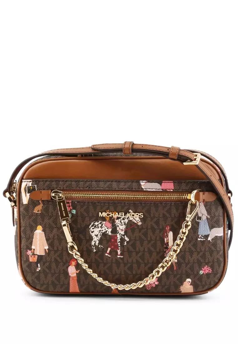 Michael Kors Jet Set Girls Large EW Zip Chain Crossbody Brown Multi