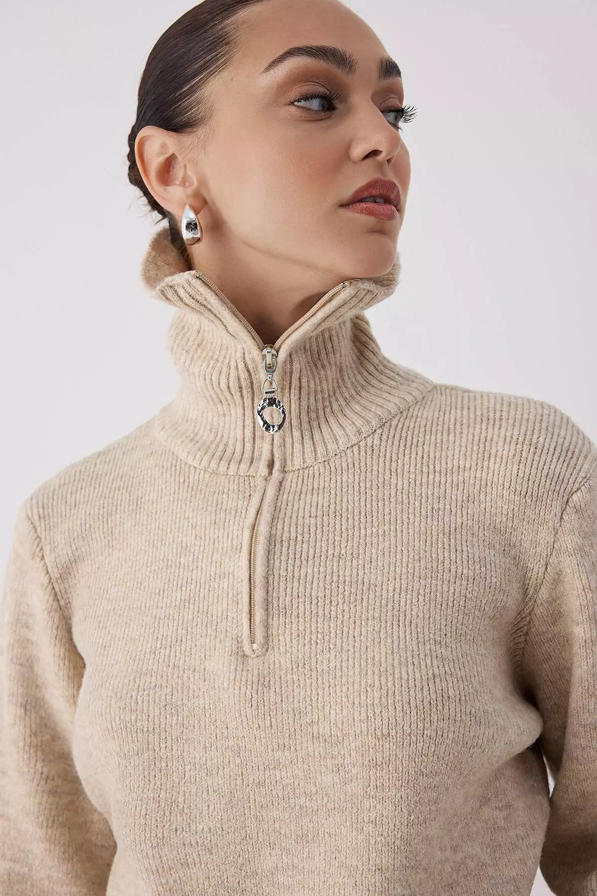 Stone Wool Premium Yarn/Special Yarn Zipper Basic Knitwear Sweater
