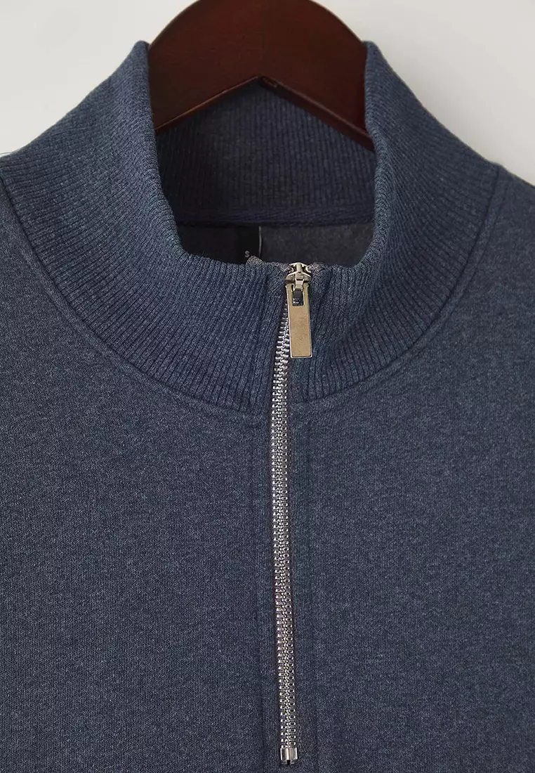 Indigo Regular Cut Stand Collar Thick Polar Fleece Sweatshirt