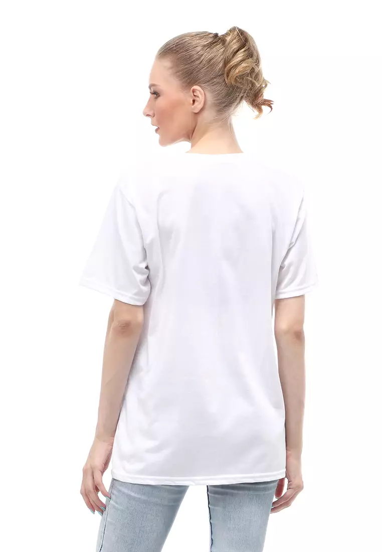 Heller Kaos Atasan Wanita Oversize Motif Print Short Sleeves Relaxed Fit - Lepen Putih