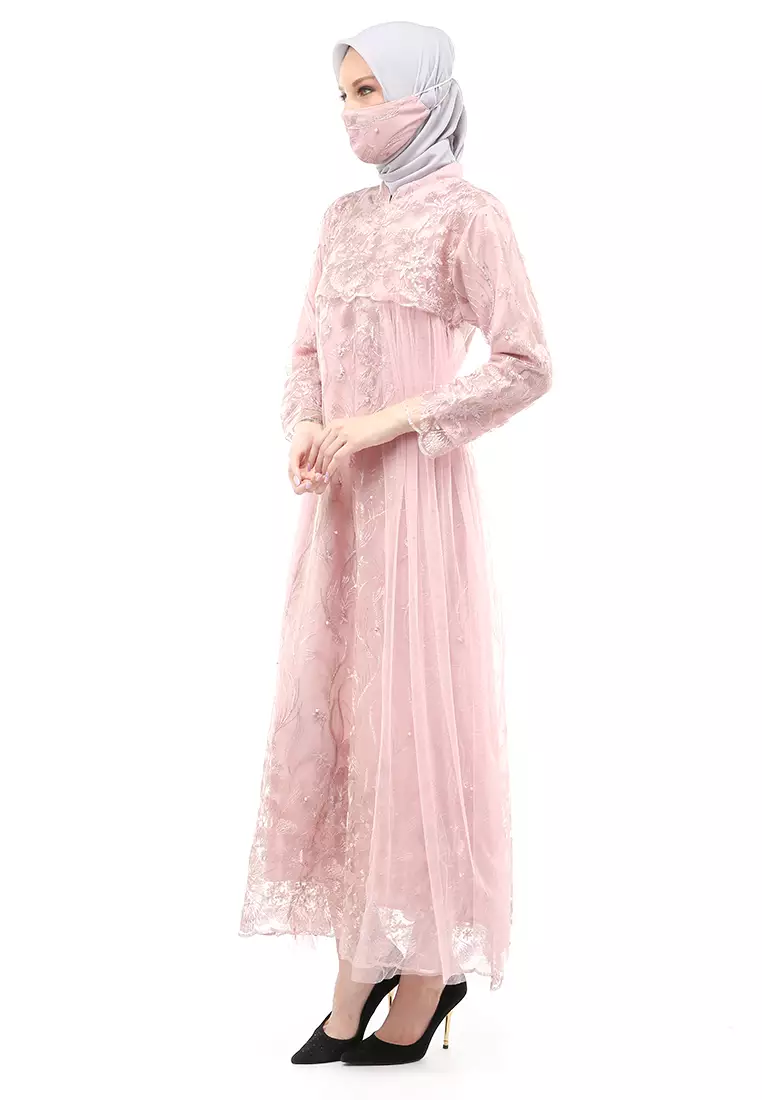 Marlina Gamis Kebaya Muslimah Panjang Motif Polos Long Sleeve Regular Fit - Rose Gold