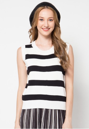 Stripe Sleeveless Sweater Black (Free Size)