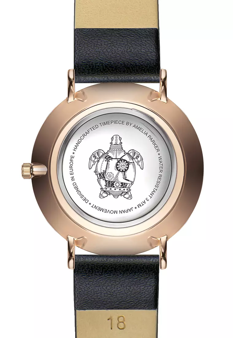 Amelia Parker Gold Sky Black Leather women watch