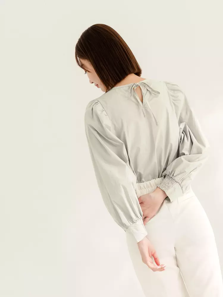Pure cotton round neck  puff sleeves top [AB18936]