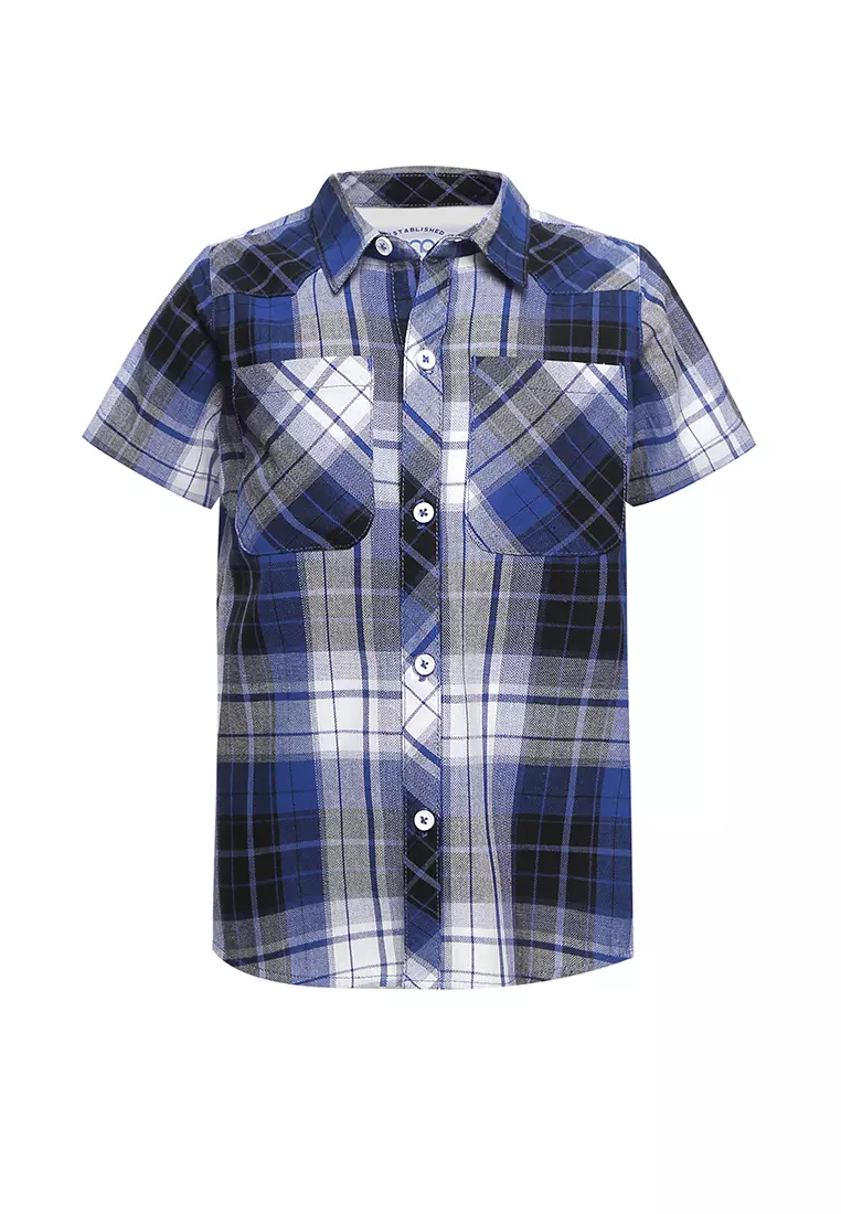 Qna Boy Tarendra Kemeja Pendek Anak Biru Motif Kotak