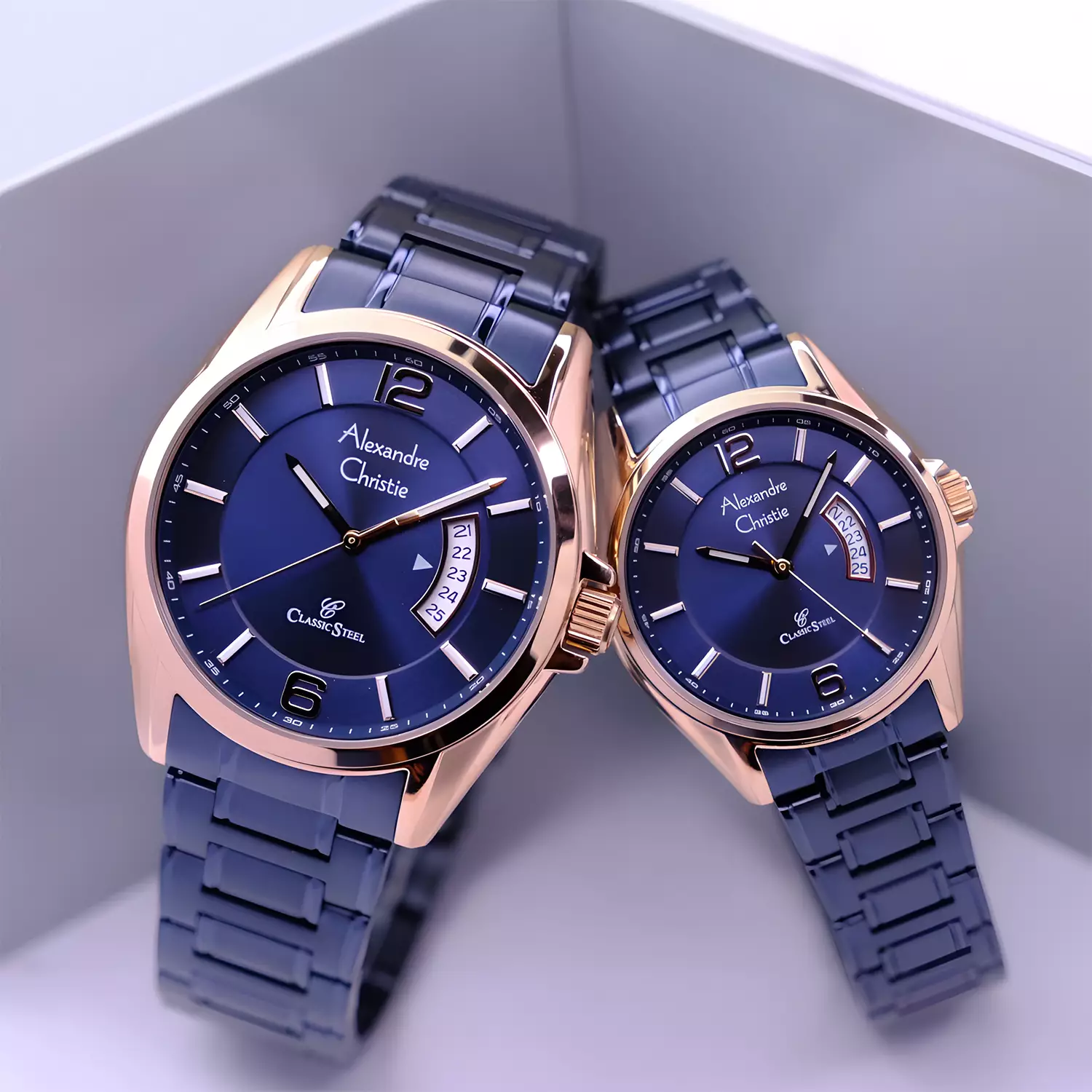Jam Tangan Couple Pria Wanita - Classic Series - Rosegold Blue Stainless Steel - 8684 MLDBURBU