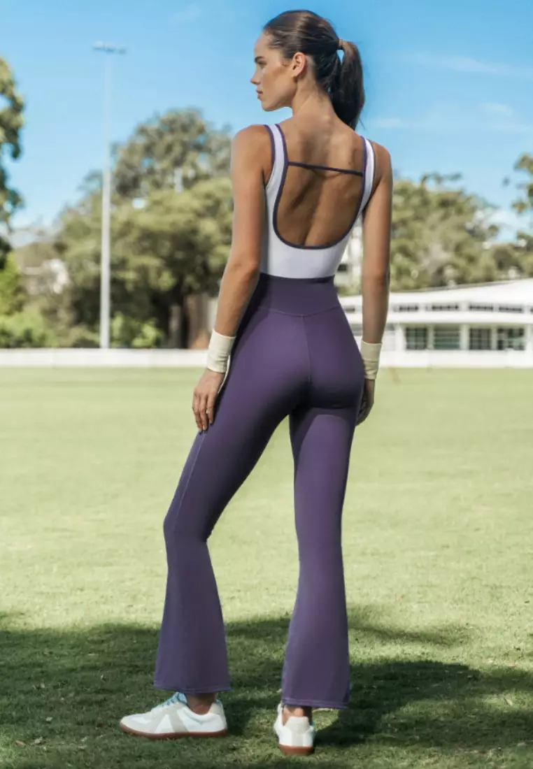 Vibe Active Jumpsuit – Women's High-Waist Flare Yoga Gym Bodysuit with Bra Pads | Quick-Dry Nylon