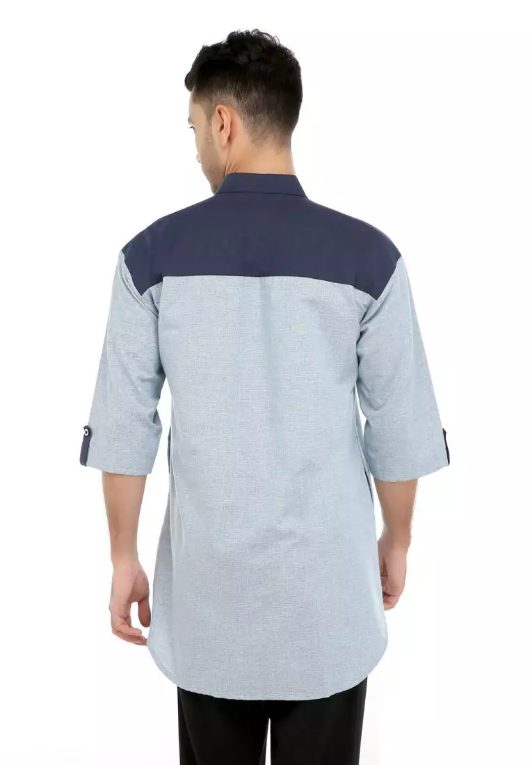 Baju Koko Gamis Muslim Pria Luqman - Biru