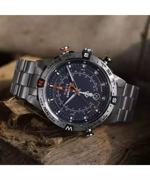 Jam Tangan Pria Timex Expedition Tide Temp Compass Dark Blue Dial Stainless Steel Strap TW2Y12900V5 Original