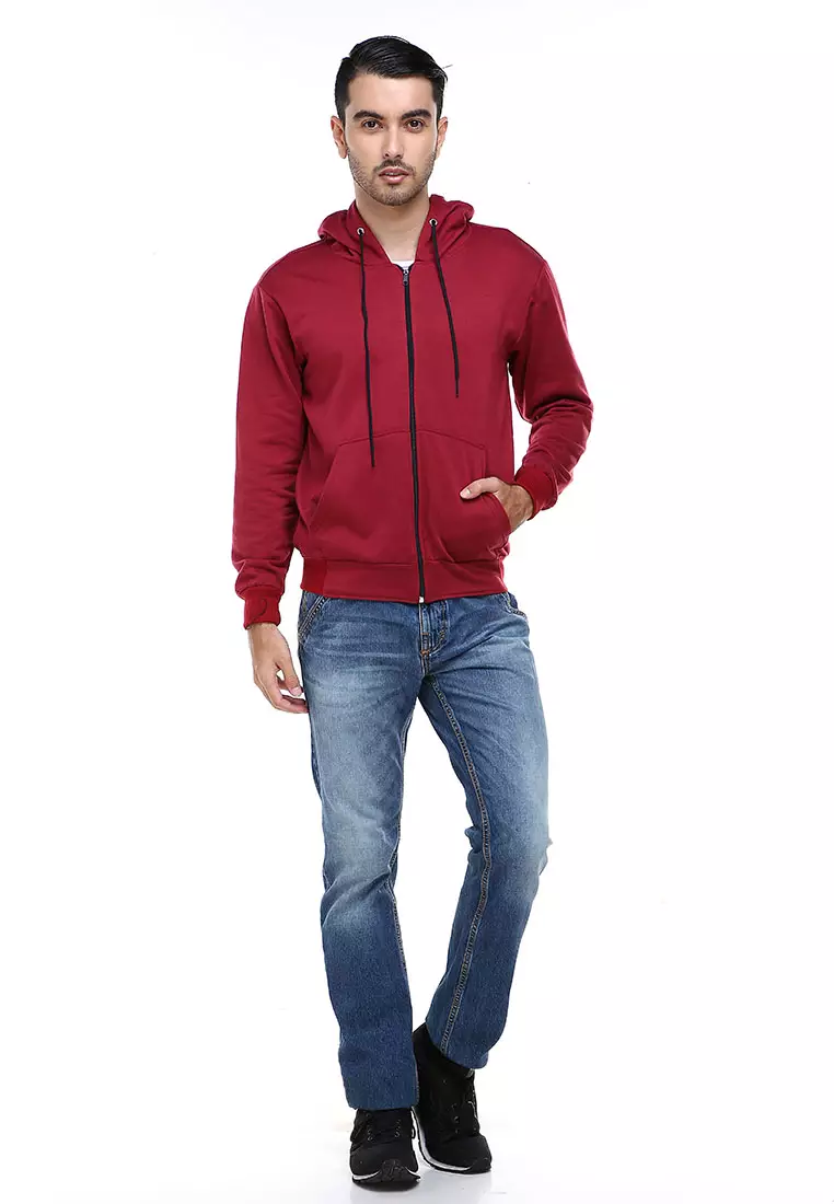 Clover Jaket Sweater Hoodie Polos Pria Casual Plain Jacket Material Fleece ORIGINAL - Maroon