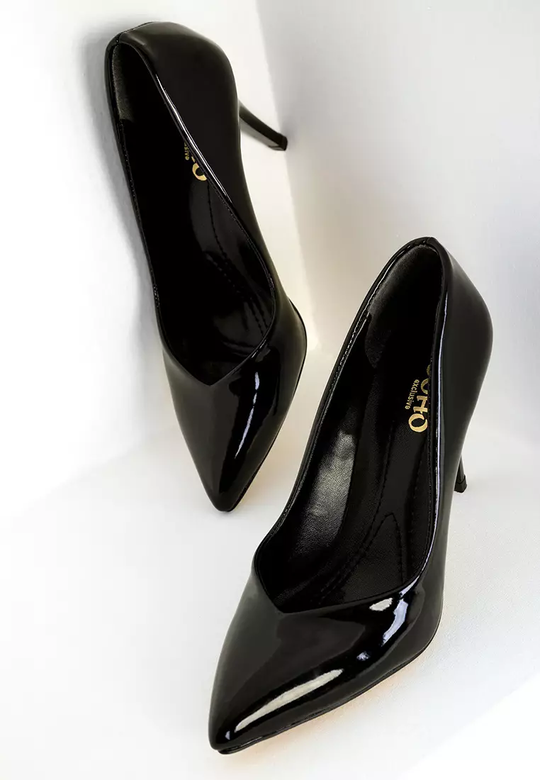 Patent Leather Black Women's Classic Heeled Shoes - 19549