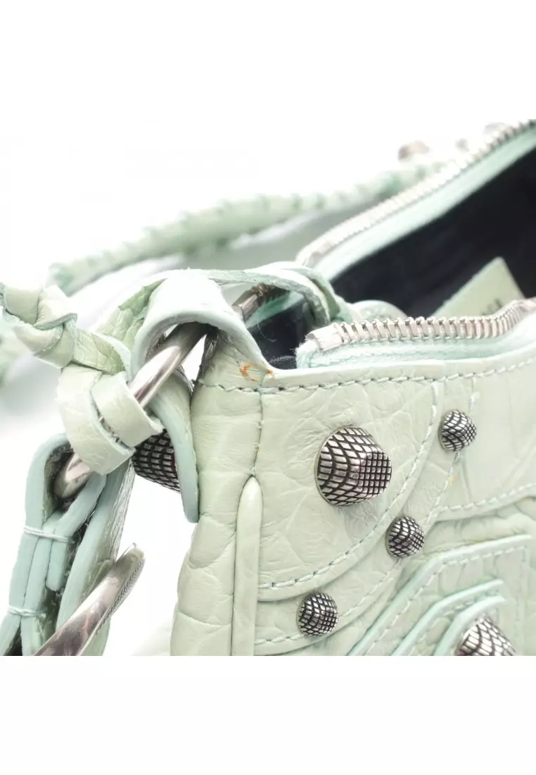 Pre-Loved BALENCIAGA LE CAGOLE Le Cagoule Shoulder bag leather Light green croc embossed