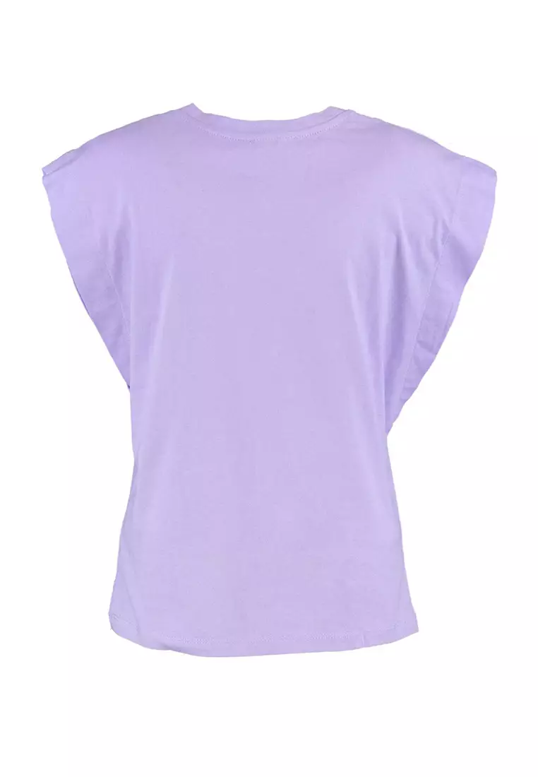 Lilac 100% Cotton Wadding Look Basic Crew Neck Knitted T-Shirt TWOSS20TS0021