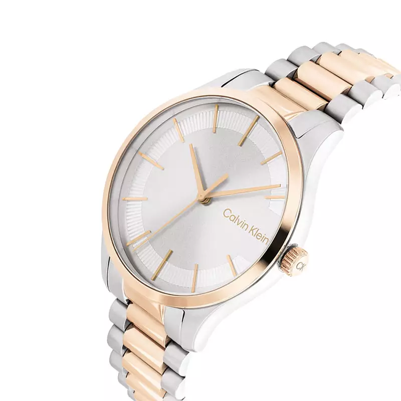 Jam Tangan Pria Calvin Klein Linked 25200055 Men Silver Dial Dual Tone Stainless Strap