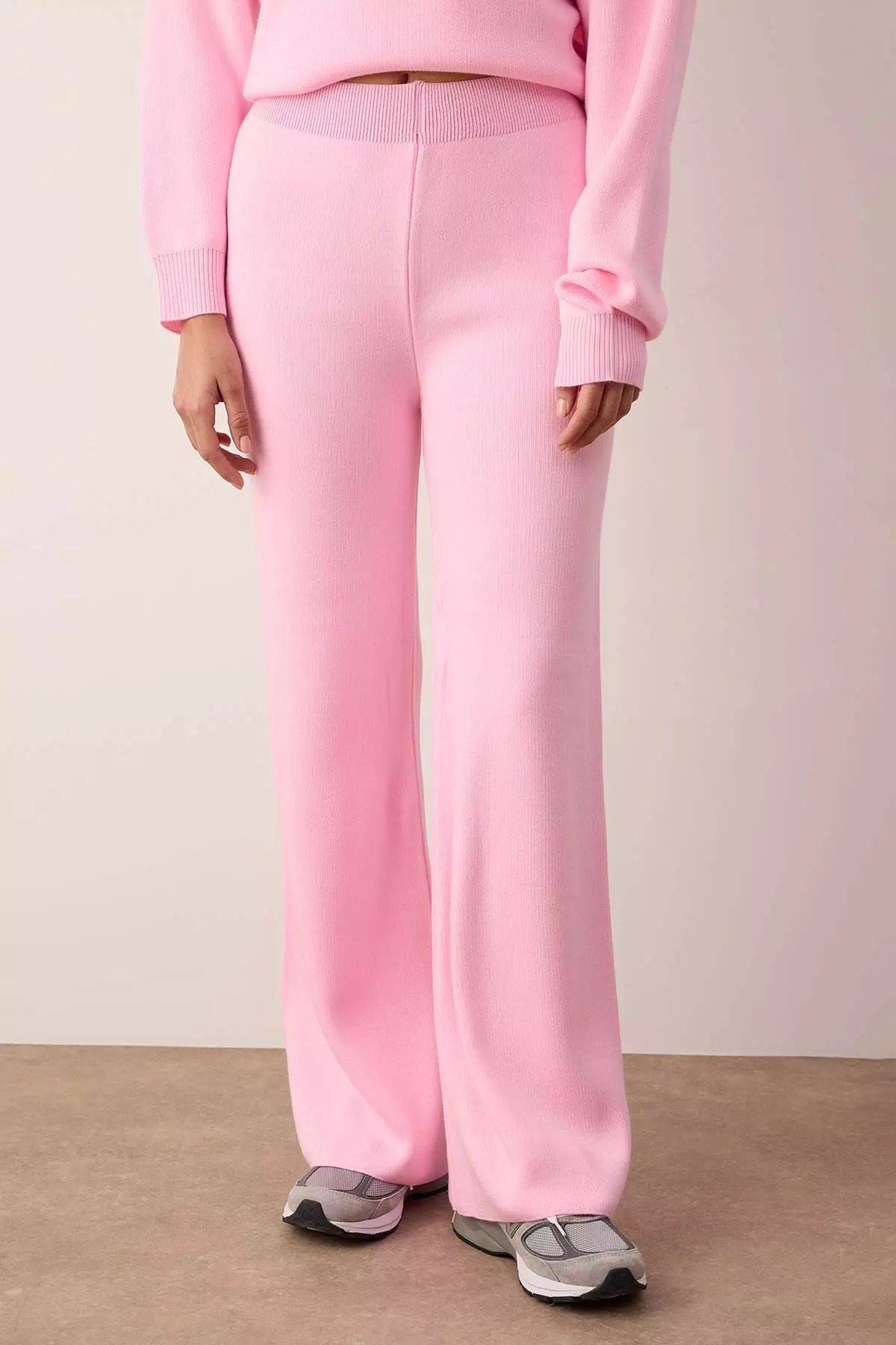 Pink Boat Neck Sweater-Pants Knit Top-Bottom Set Twoaw26Au00043
