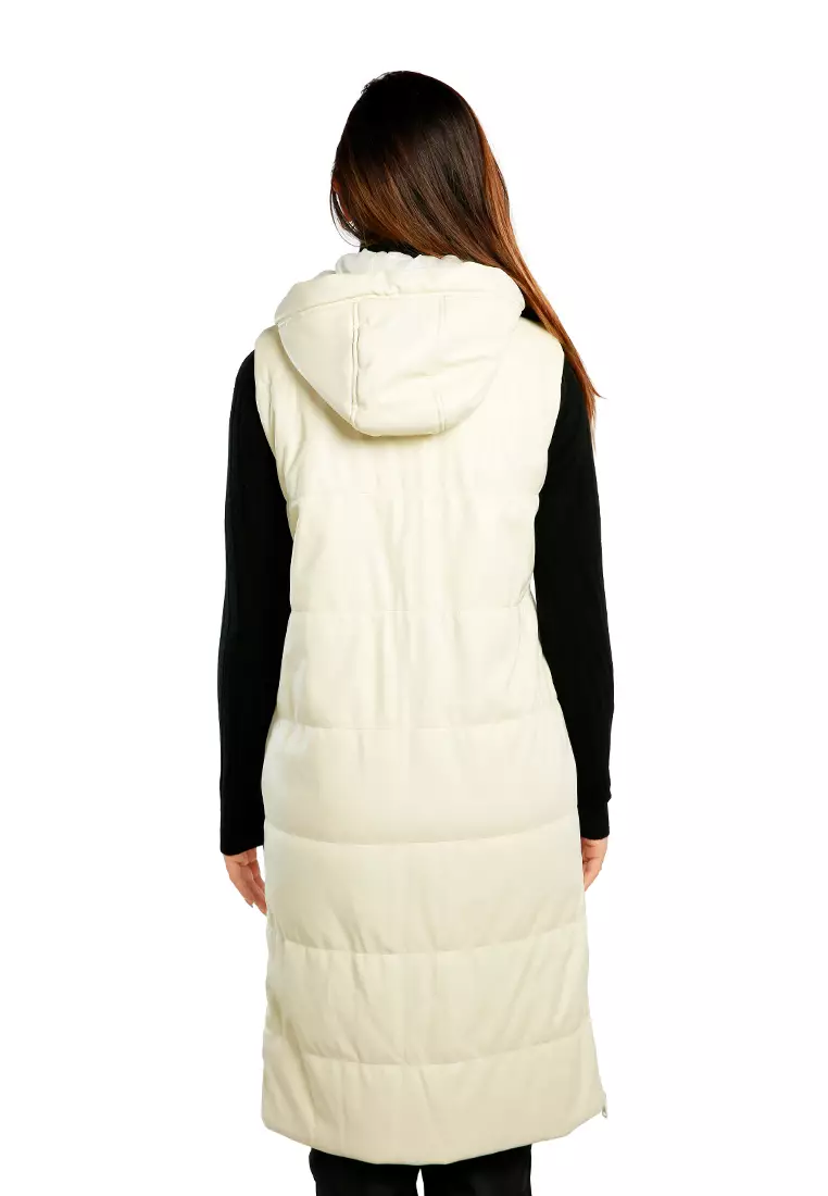 Oversized Quilted Puffer Sleeveless Jacket in Cream