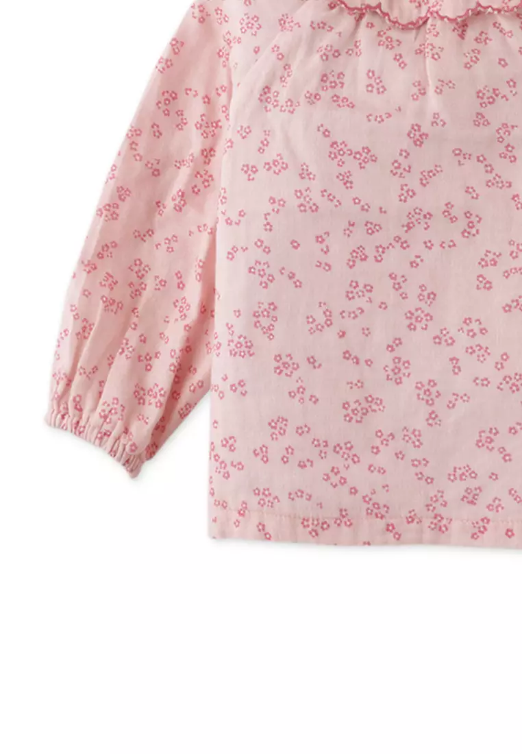 Baby Girls Ditsy Floral Print Blouse With Embroidery On Collar