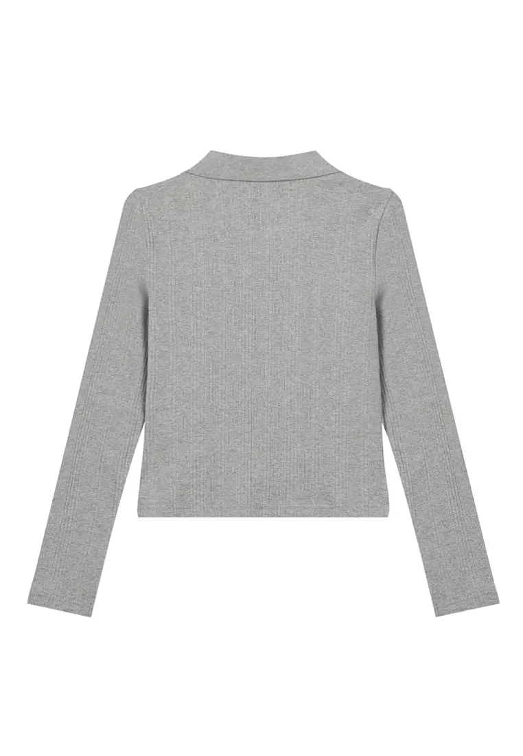 女裝鳶尾花 LOGO 暗紋提花短版長袖 POLO 衫