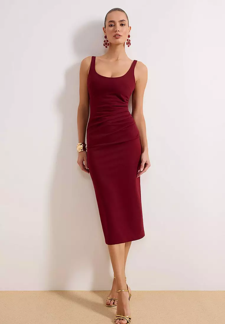 burgundy dress philippines Buy Trendyol Bodycon Midi Knitted Tpraw26El161 2026 Online Off the Shoulder High BF50-2025 Size (Inches):12
