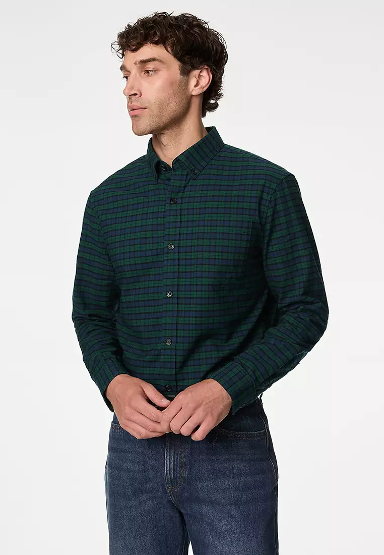 Easy Iron Pure Cotton Check Oxford Shirt