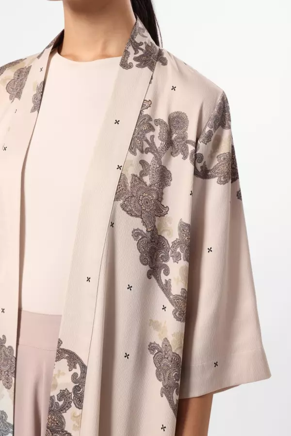 MINIMAL - Amira - Kardigan Panjang Motif Bunga - Beige Warna Beige
