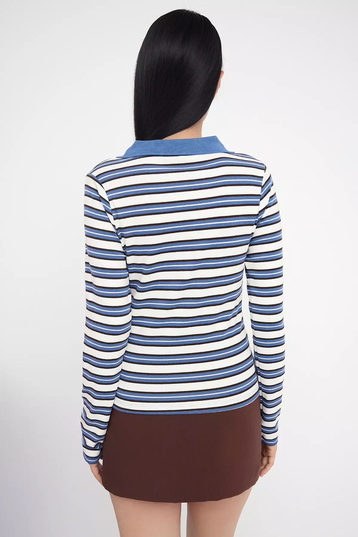 Teen Blue Striped Polo Neck Fitted/Body-Smoothing Knitted Blouse Twoaw26Bz00034