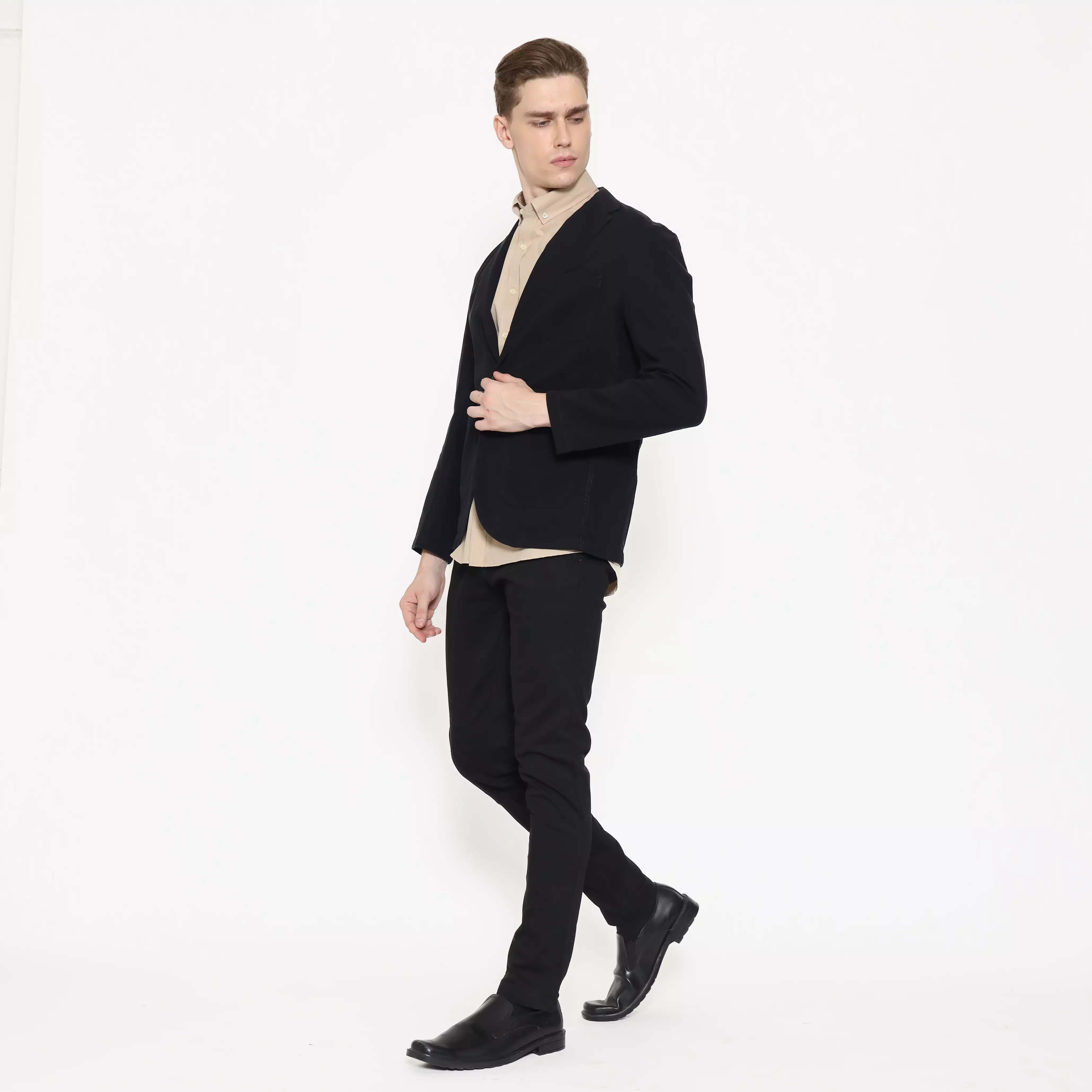 Schoeller Blazer Pria Casual – Kancing 1 | Warna Black | S.1-BCSG1-G101-CTS-S1