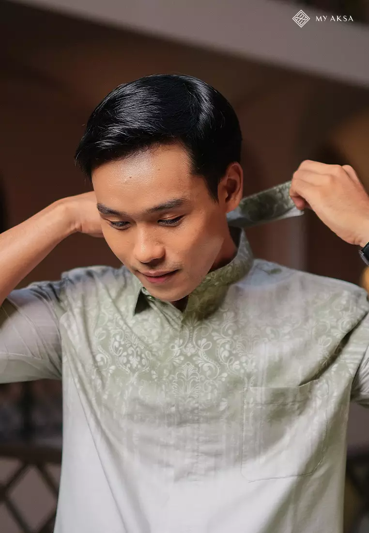 My Aksa Kemeja Batik Pria Lengan Pendek Al Barra Olive