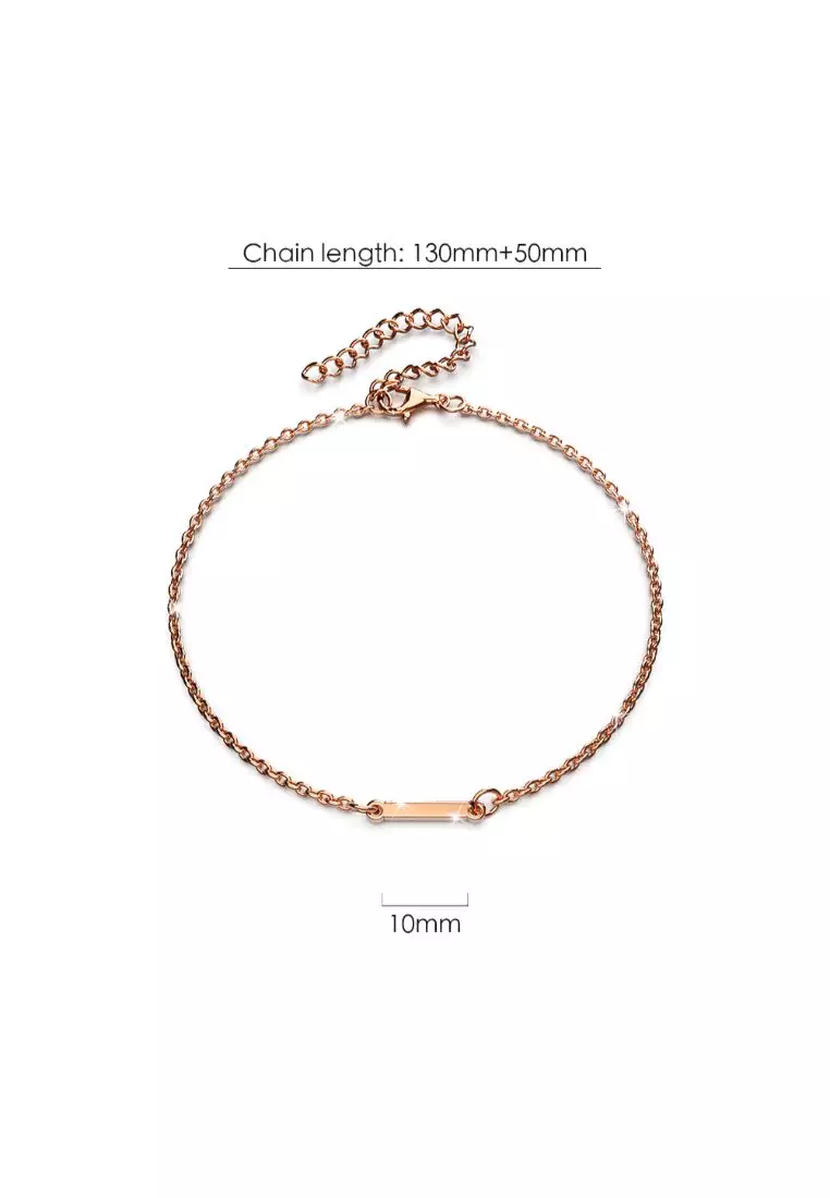 Bold Alphabet Letter Initial Charm Bracelet in Rose Gold Tone - I