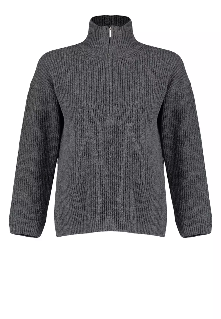 Anthracite More Sustainable Wide Pattern Knitted Sweater TWOAW24KZ01119