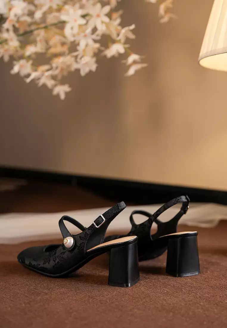 6CM Cotton Print Slingback High Heel BY664-39