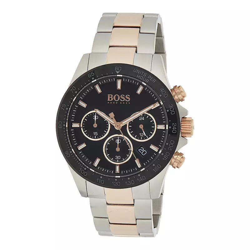 Jam Tangan Pria Hugo Boss Integrity 1513757 Men Chronograph Black Dial Dual Tone Stainless Steel Strap
