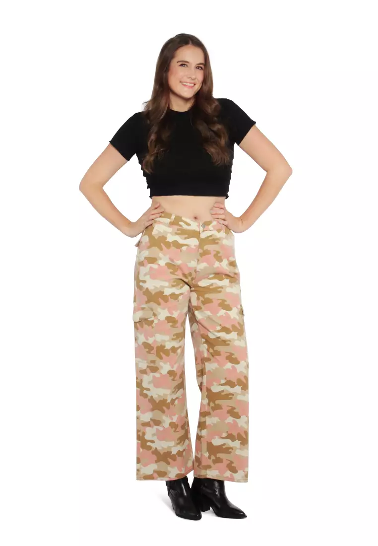 Camouflage High Waist Cargo Pocket Pants