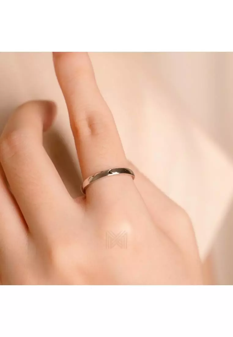 Minimal Moon Band White Gold Ring with 925 Sterling Silver