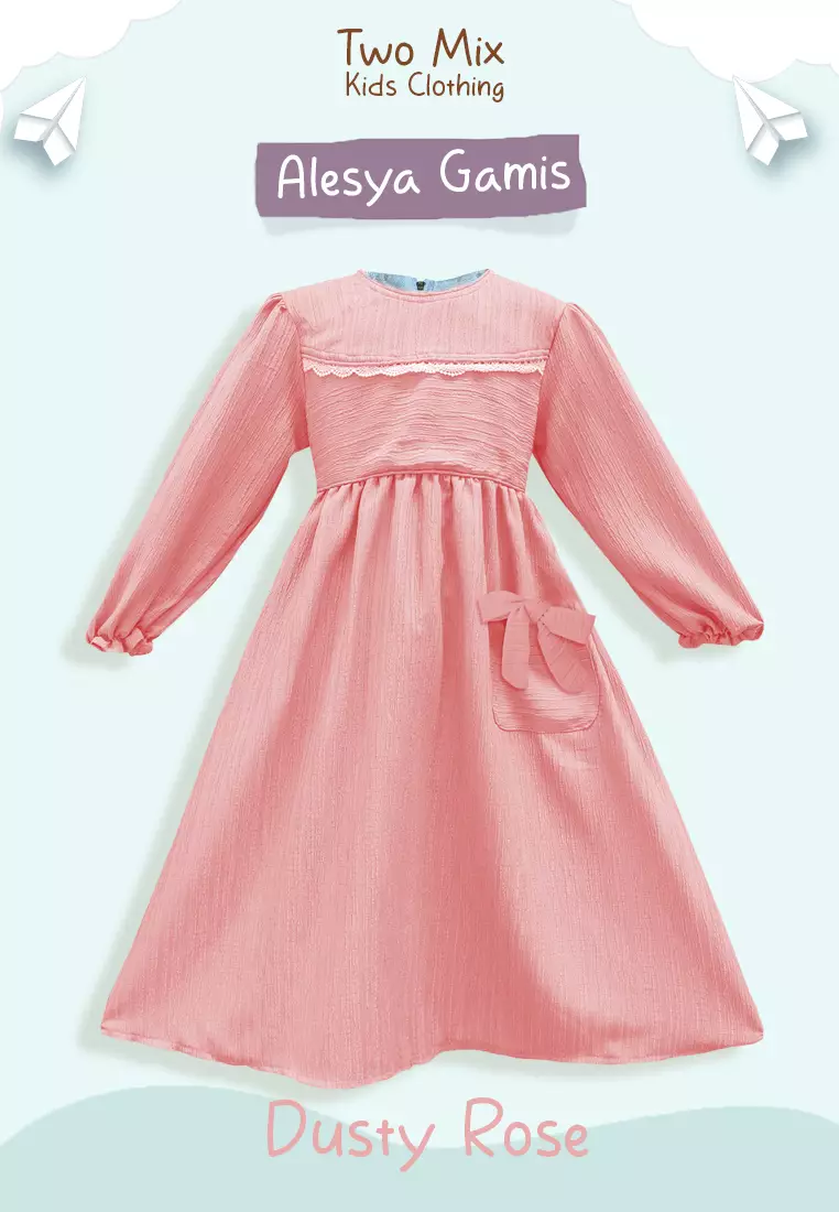 Two Mix - Raya Collection 2024 - Baju Muslim Alesya Gamis Anak Perempuan 1-12 Tahun 4397 Dusty Rose