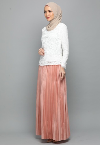 Buy Bella Lace with Pleated Skirt from Emanuel Femme in White and Pink only 199