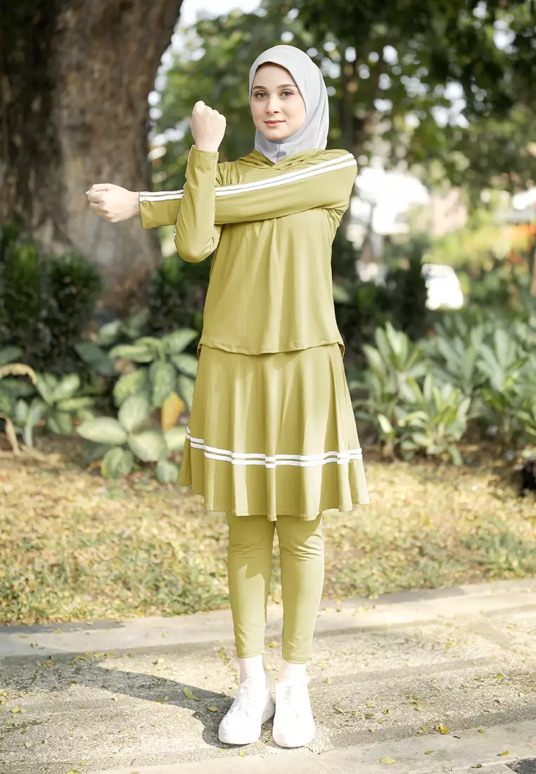 Zelena - Edeline Set Legging Rok | Tracksuit Olahraga Setelan Wanita Senam Lari - Lime Olive