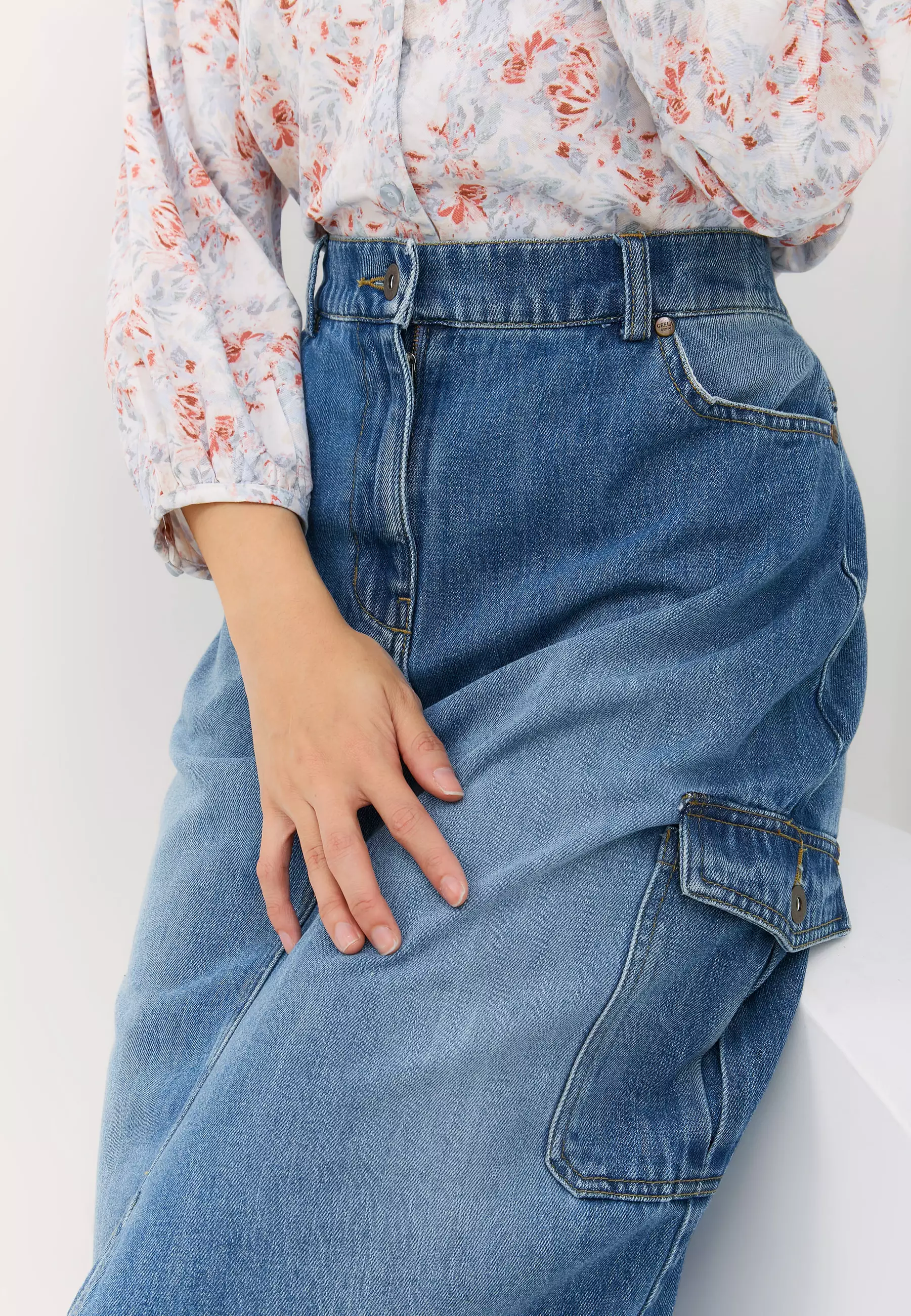 Cargo Medium Blue Denim Skirt (G.2202)