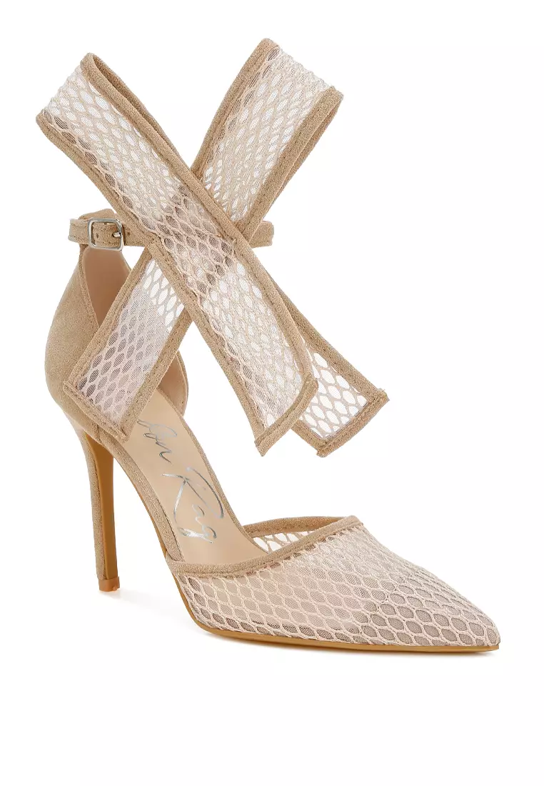 Big Bow Detail Stiletto Sandals in Beige