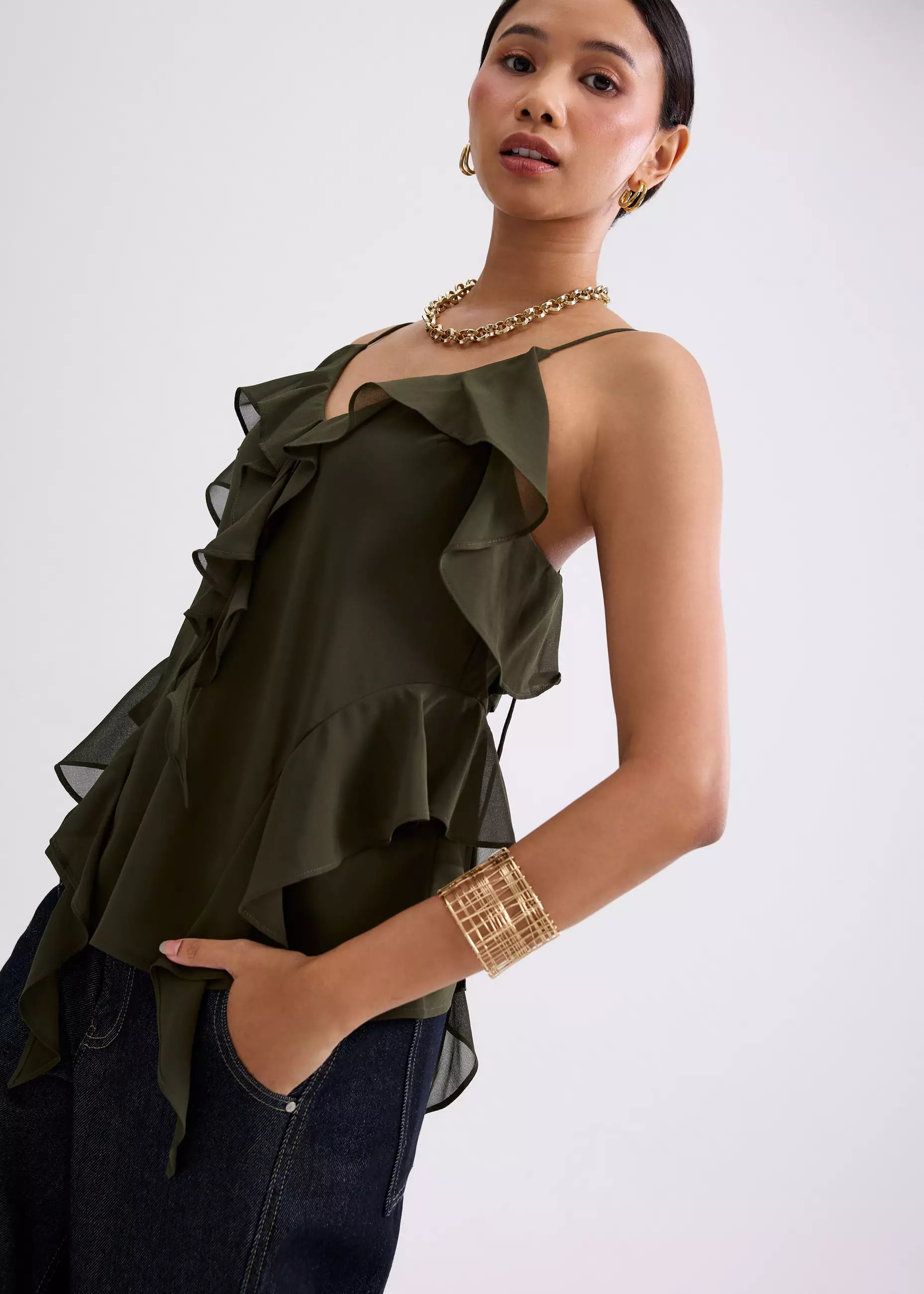 Atasan Wanita - Georgette V-neck Frill Camisole