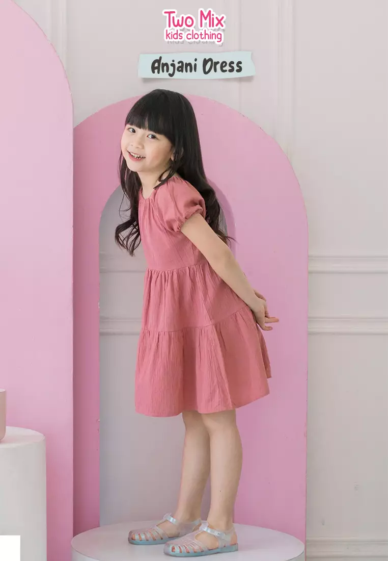 Two Mix - Baju Dress Anak Perempuan Lucu Ruffle - Girls Dress 1-8 Tahun 4342 Dusty Rose