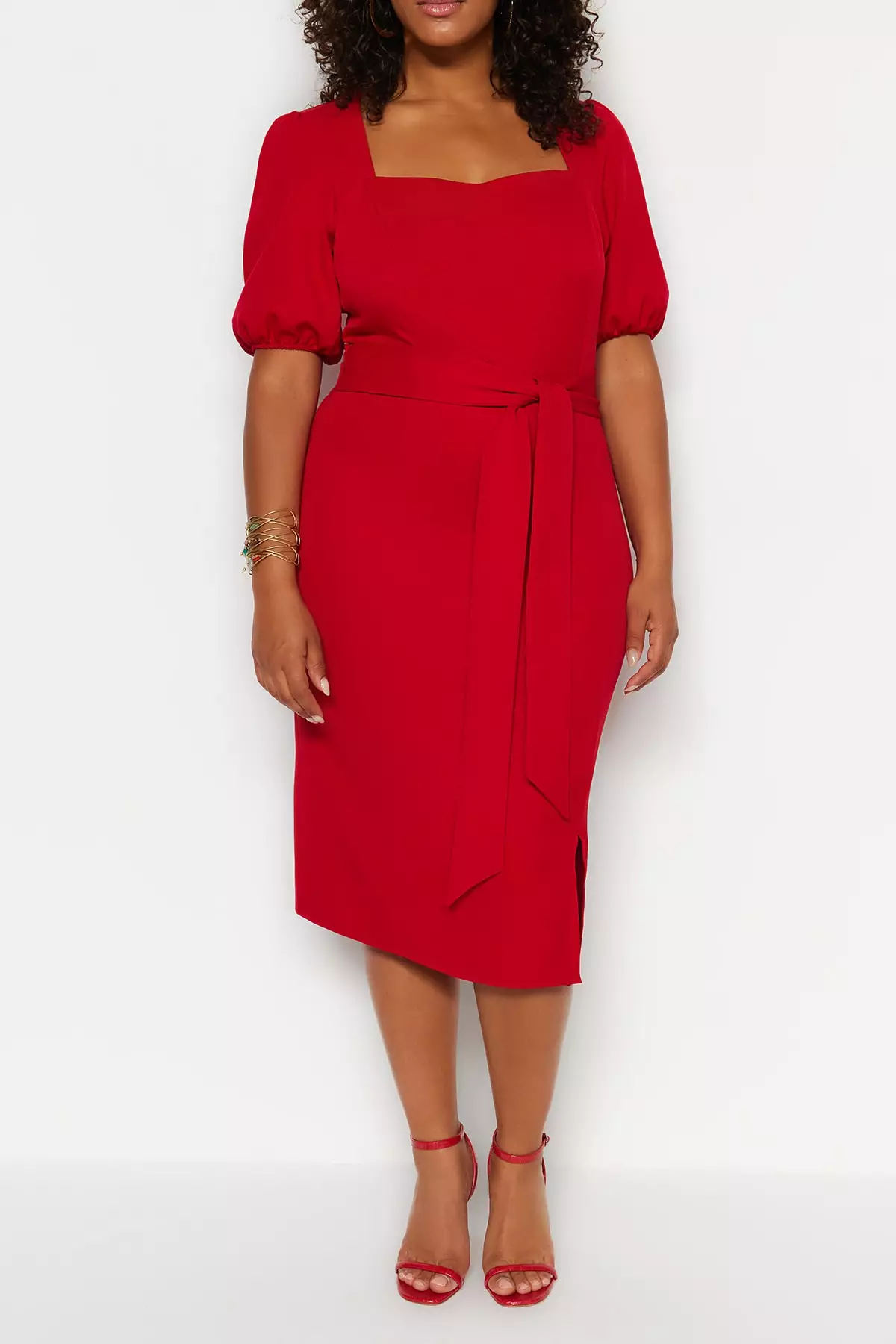 Plus size new arrivals red midi dress