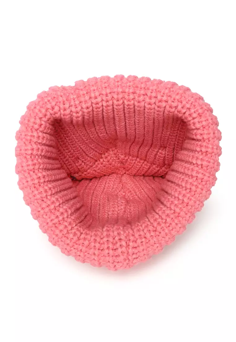 Beanie Telinga Hewan Kancing Warna Pink