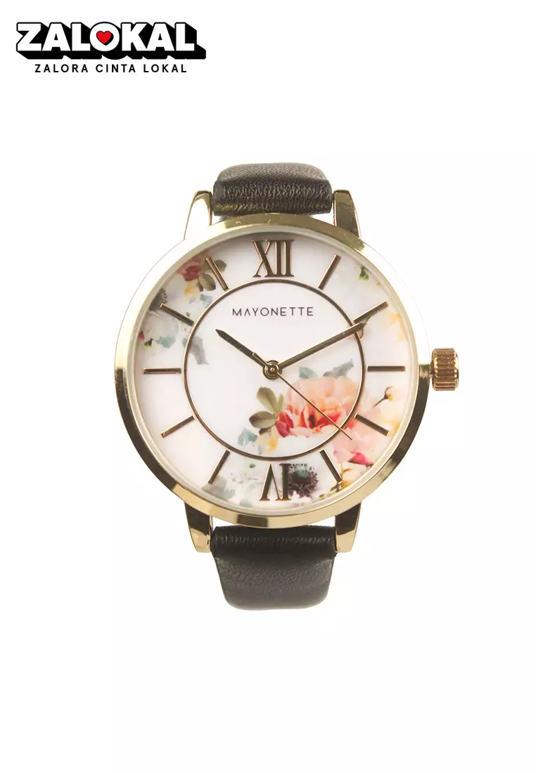 Mayonette Luxury Dahlia Women Watches Strap Pu Korean Style Jam Tangan Wanita - Black