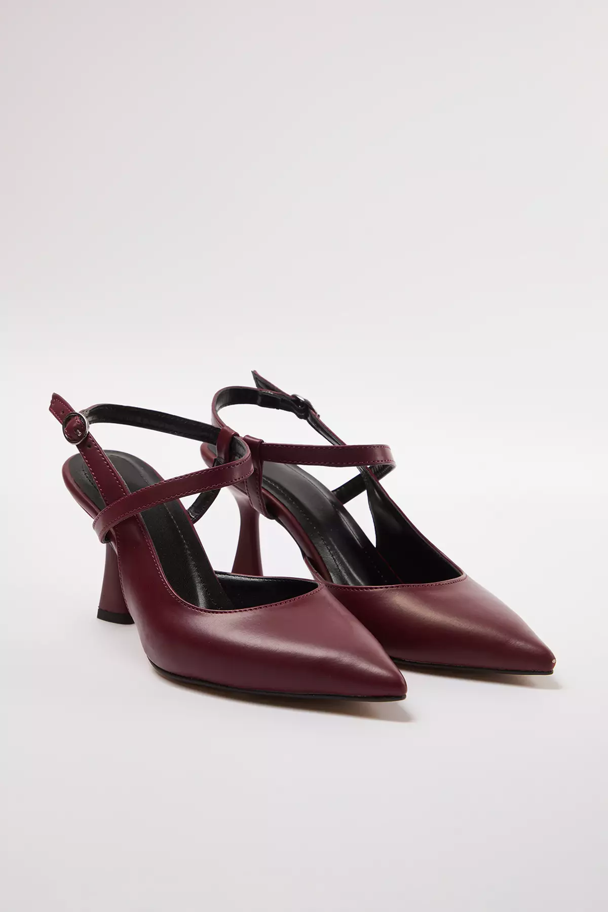 Burgundy Thin Heeled Women's Shoes - Ankle Strap Takaw25To00004
